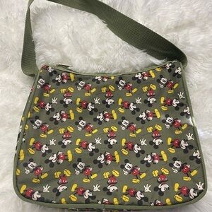 Mickey Mouse Disney Purse Olive Green Nylon Handbag Tote Zip Closure